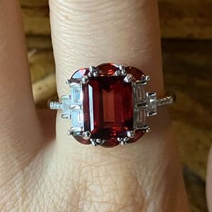 Red Labradorite Vermelho Red Garnet Sterling Silver Ring Size 8.75